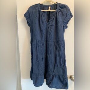 Pact French Navy Short Sleeve Dress, with pockets.